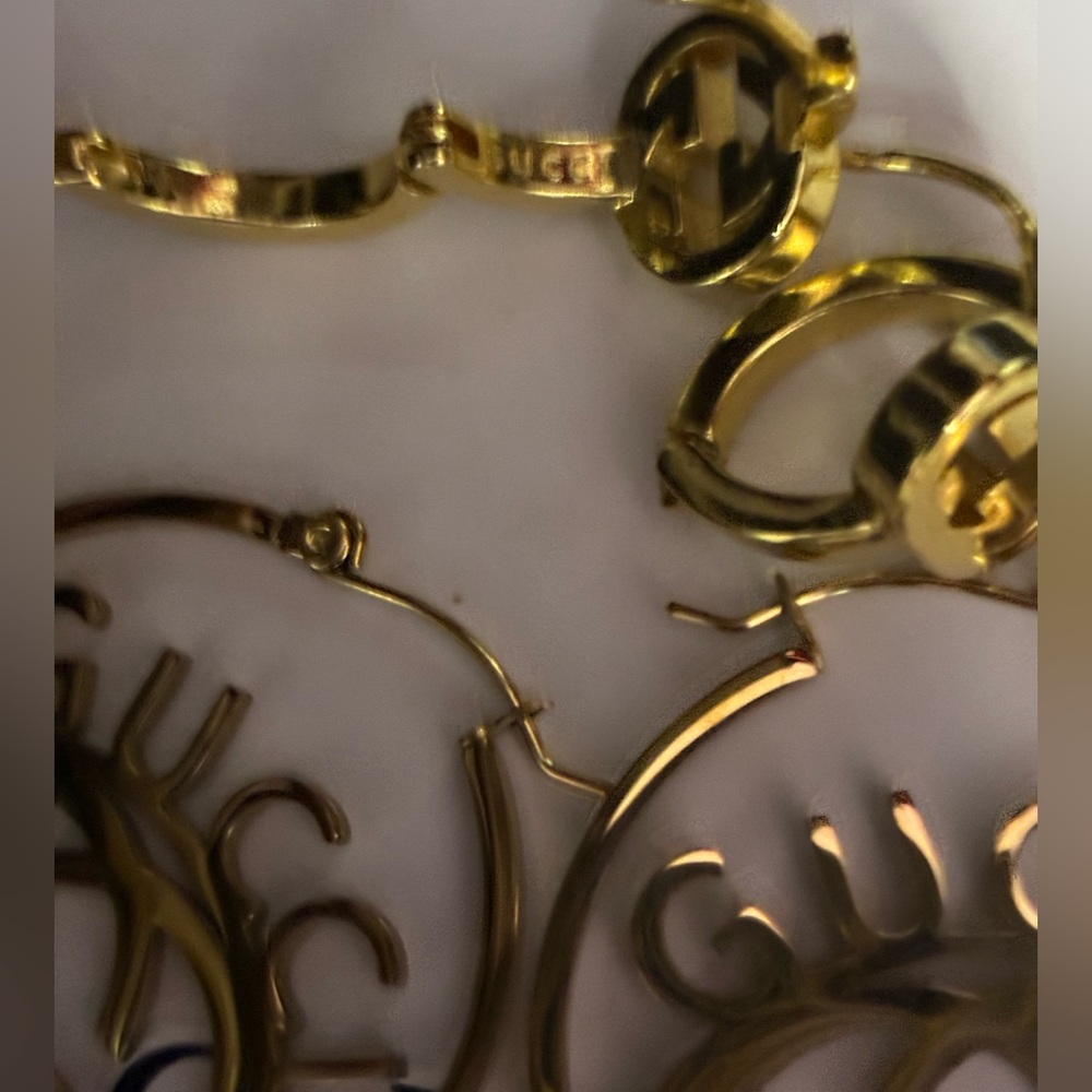 18kt Gold Plated Interlocking Double G Logo Hoop Earrings - Gucci Style - Picture 5 of 5